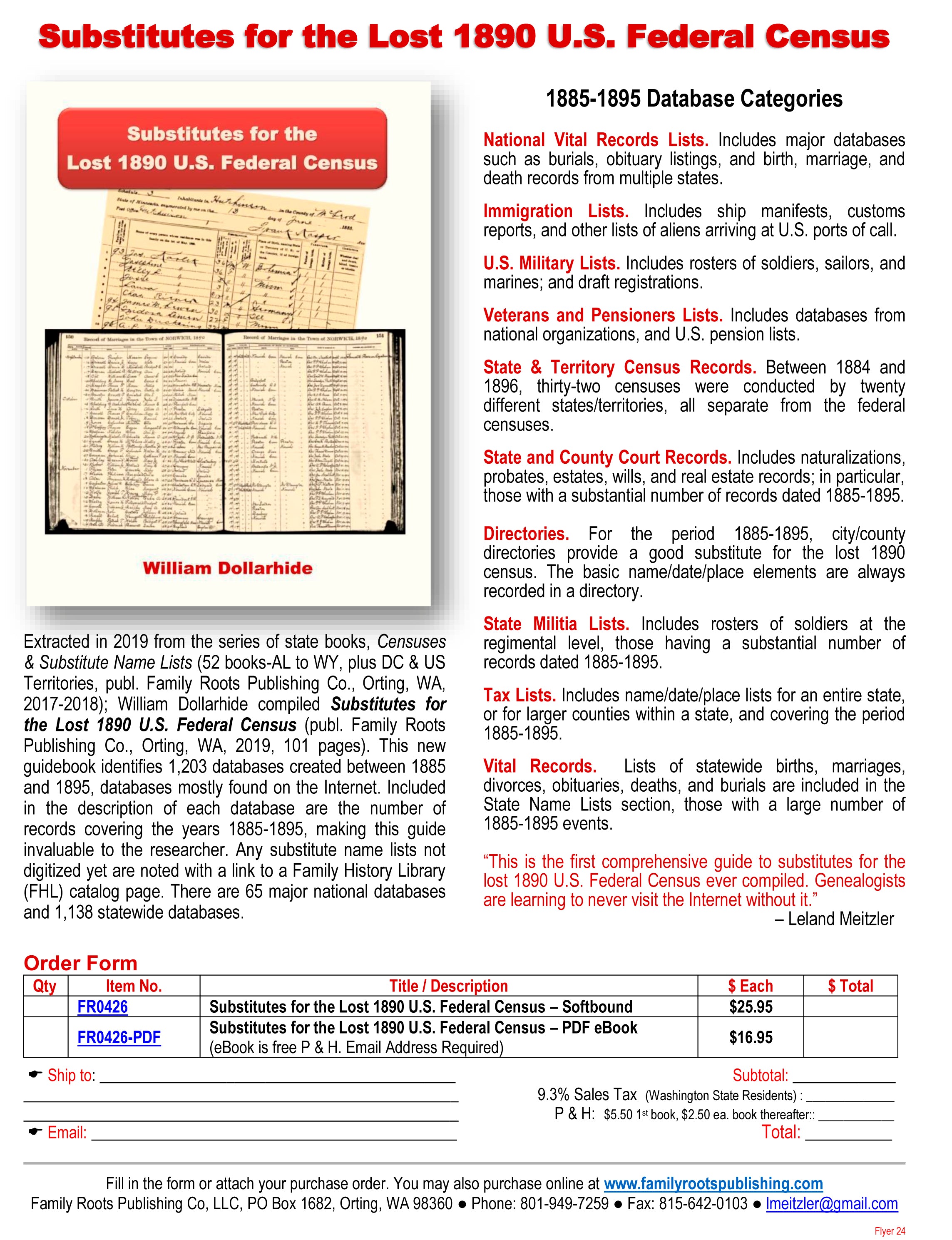 FREE FLYER: Downloadable PDF Flyer - Substiutes for the Lost 1890 U.S. Federal Census