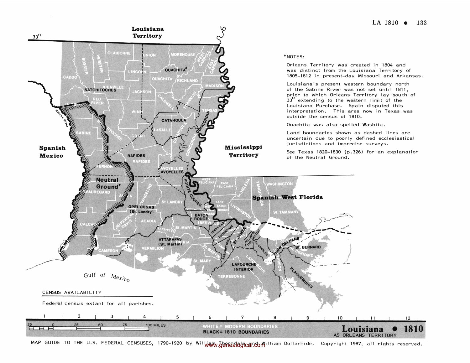 Map Guide To The U.S. Federal Censuses, Louisiana 1810 -1920 Map Packet