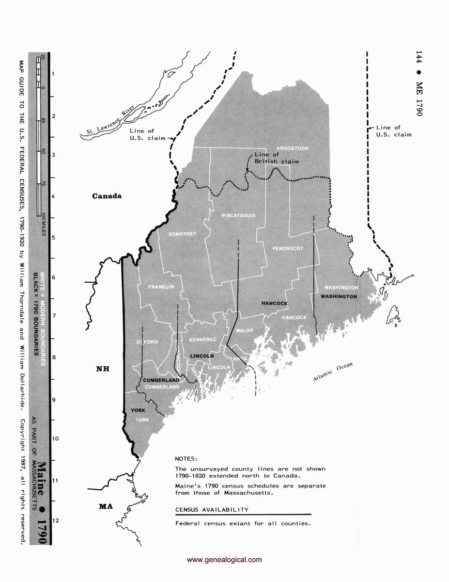 Map Guide To The U.S. Federal Censuses, Maine 1790 1920 Map Packet