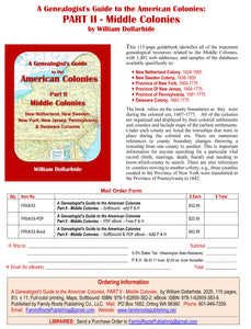 FREE Flyer: Downloadable PDF Flyer - A Genealogist's Guide to the American Colonies - Part II - Middle Colonies.