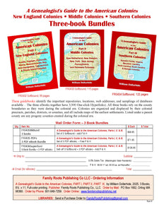 FREE Flyer: Downloadable 2 JPG Flyers - A Genealogist's Guide to the American Colonies - Part I, II, & III - New England, Middle, & Southern Colonies - Books & Bundles