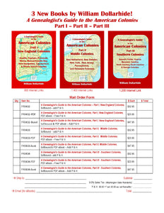 FREE Flyer: Downloadable 2 JPG Flyers - A Genealogist's Guide to the American Colonies - Part I, II, & III - New England, Middle, & Southern Colonies - Books & Bundles