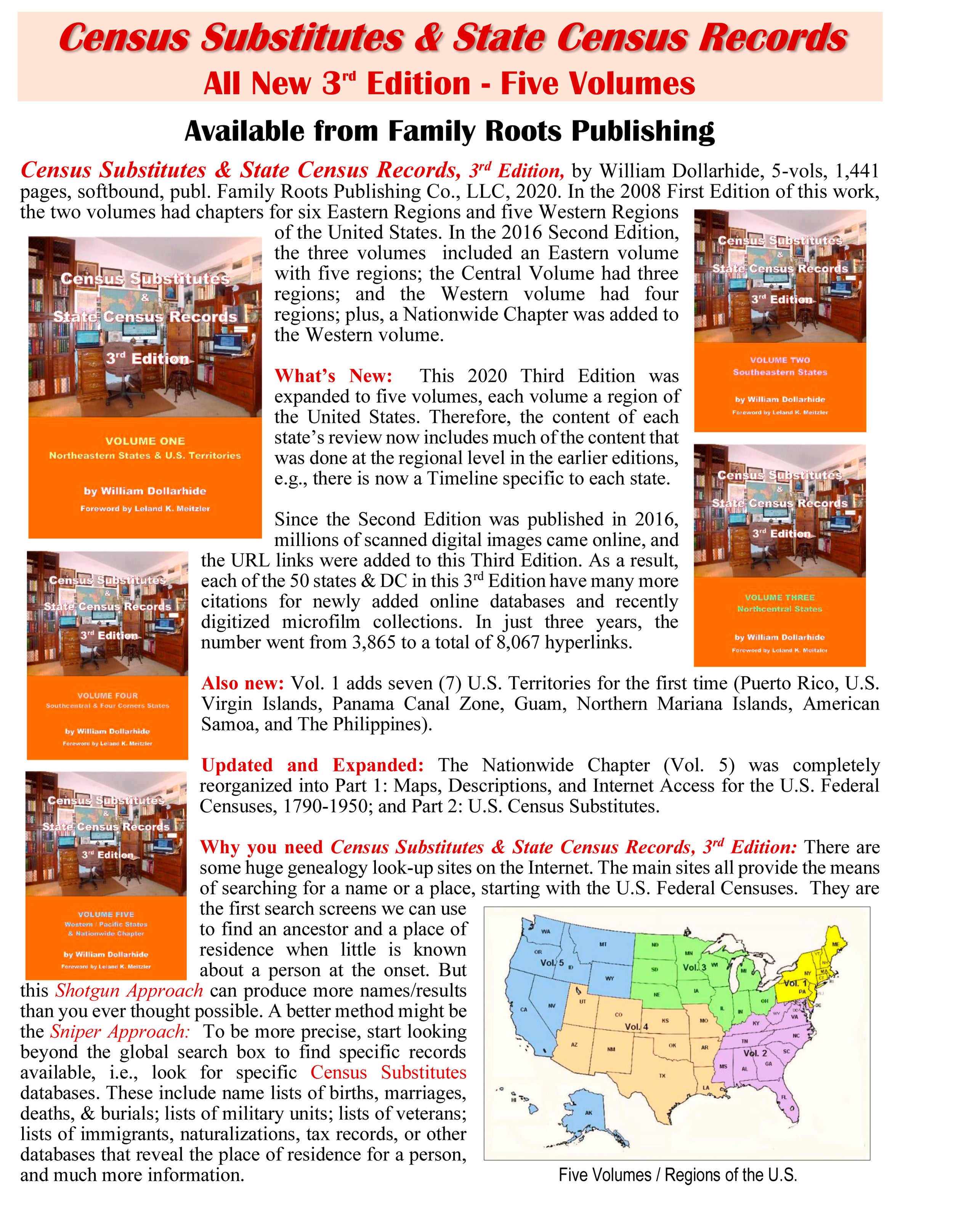 FREE FLYER: Downloadable PDF Flyer - Census Substitutes & State Census Records, All New 3rd Edition - Five Volumes