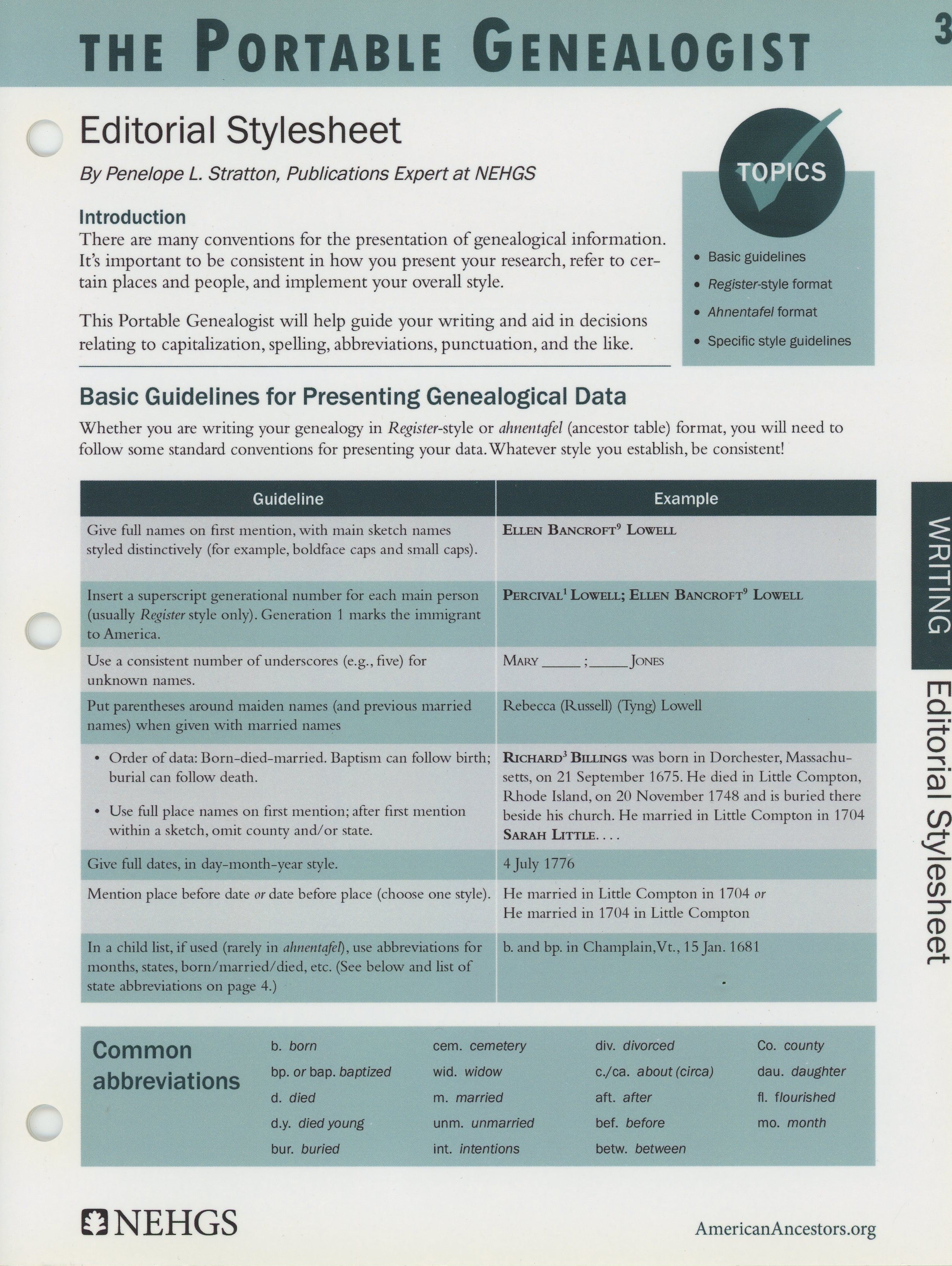 The Portable Genealogist: Editorial Stylesheet