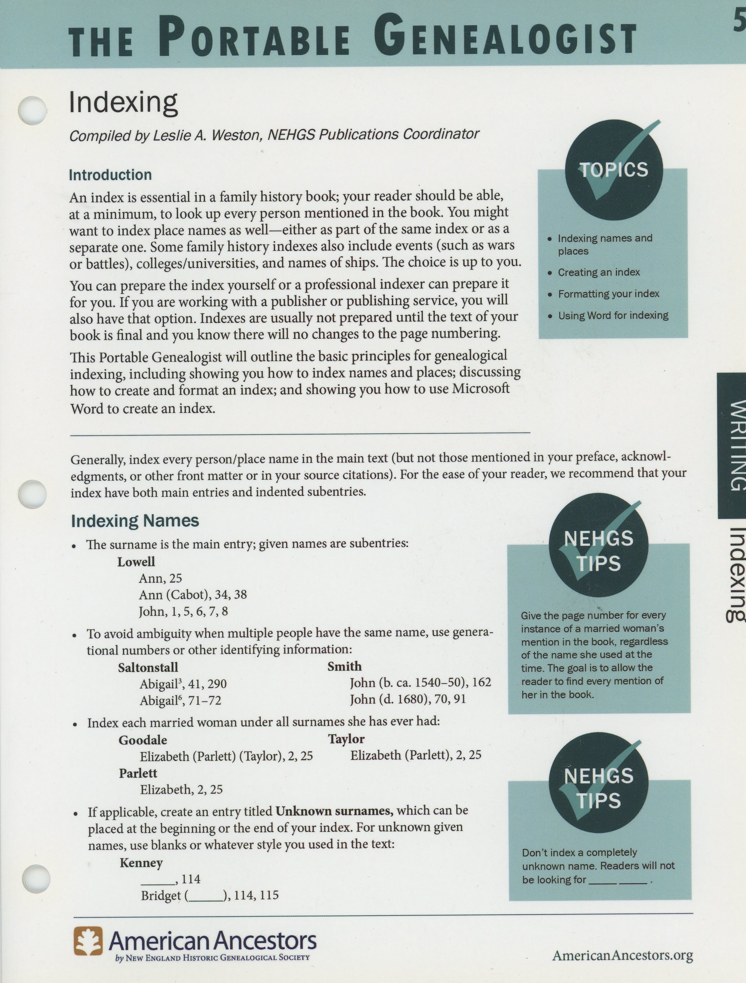 The Portable Genealogist: Indexing