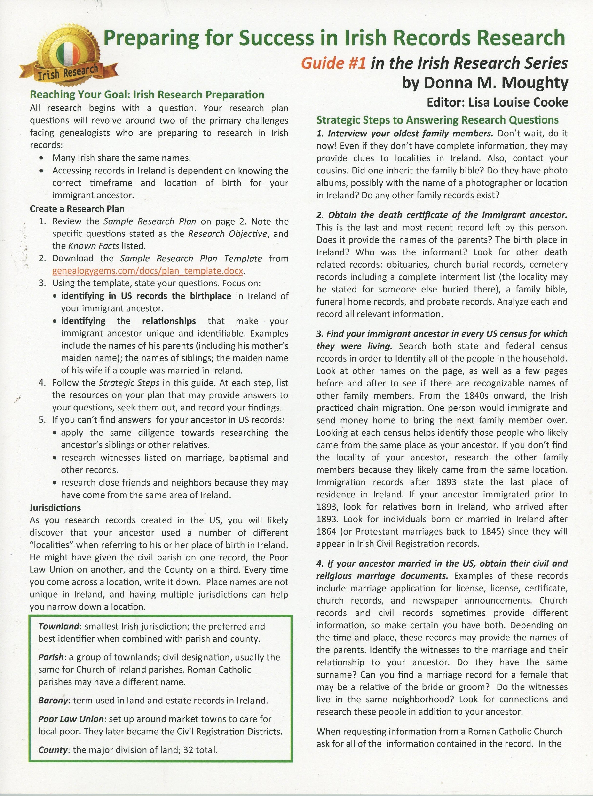 Preparing for Success in Irish Records Research