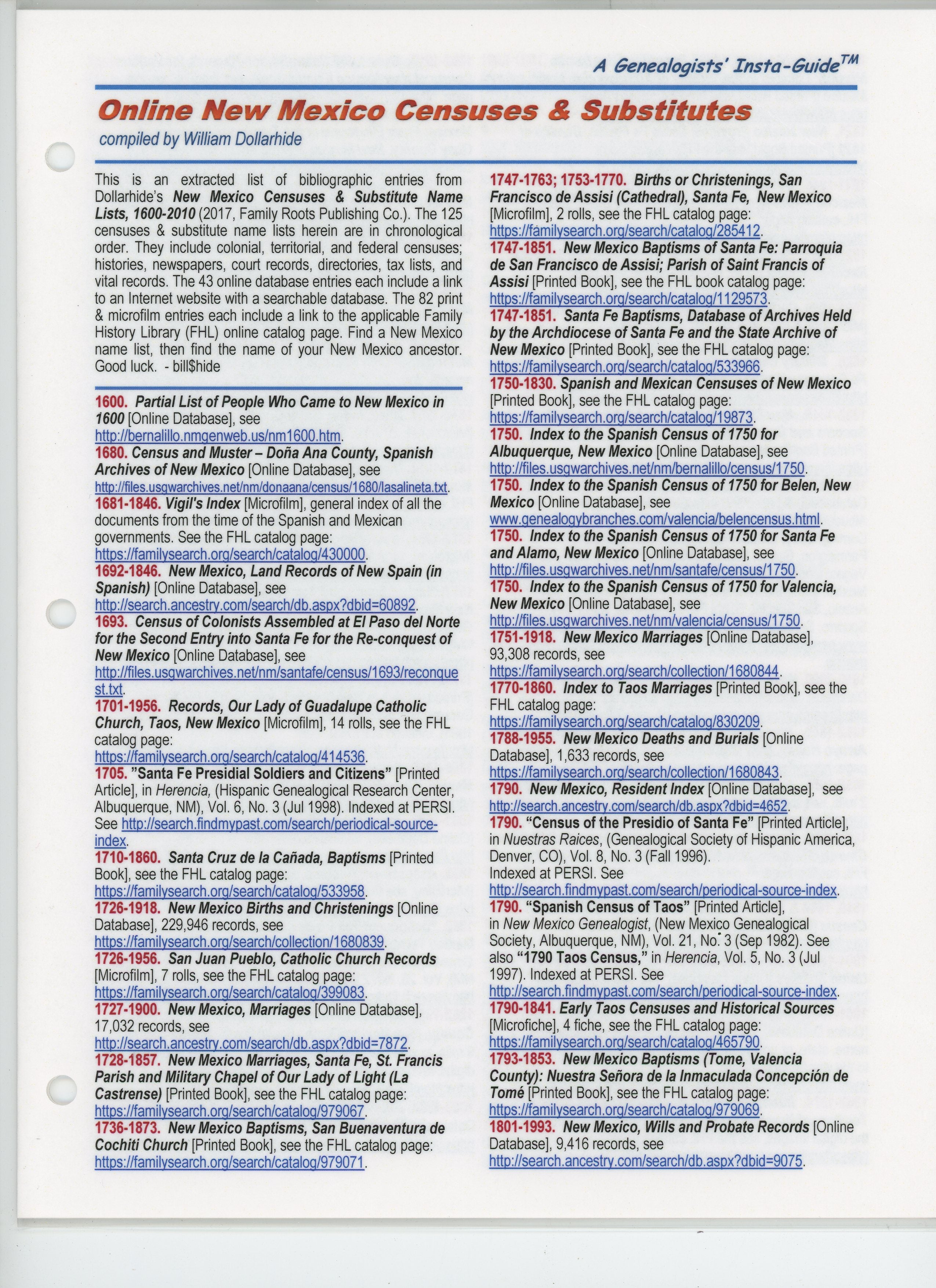 Online New Mexico Censuses & Substitutes - A Genealogists' Insta-Guide - PDF eBook