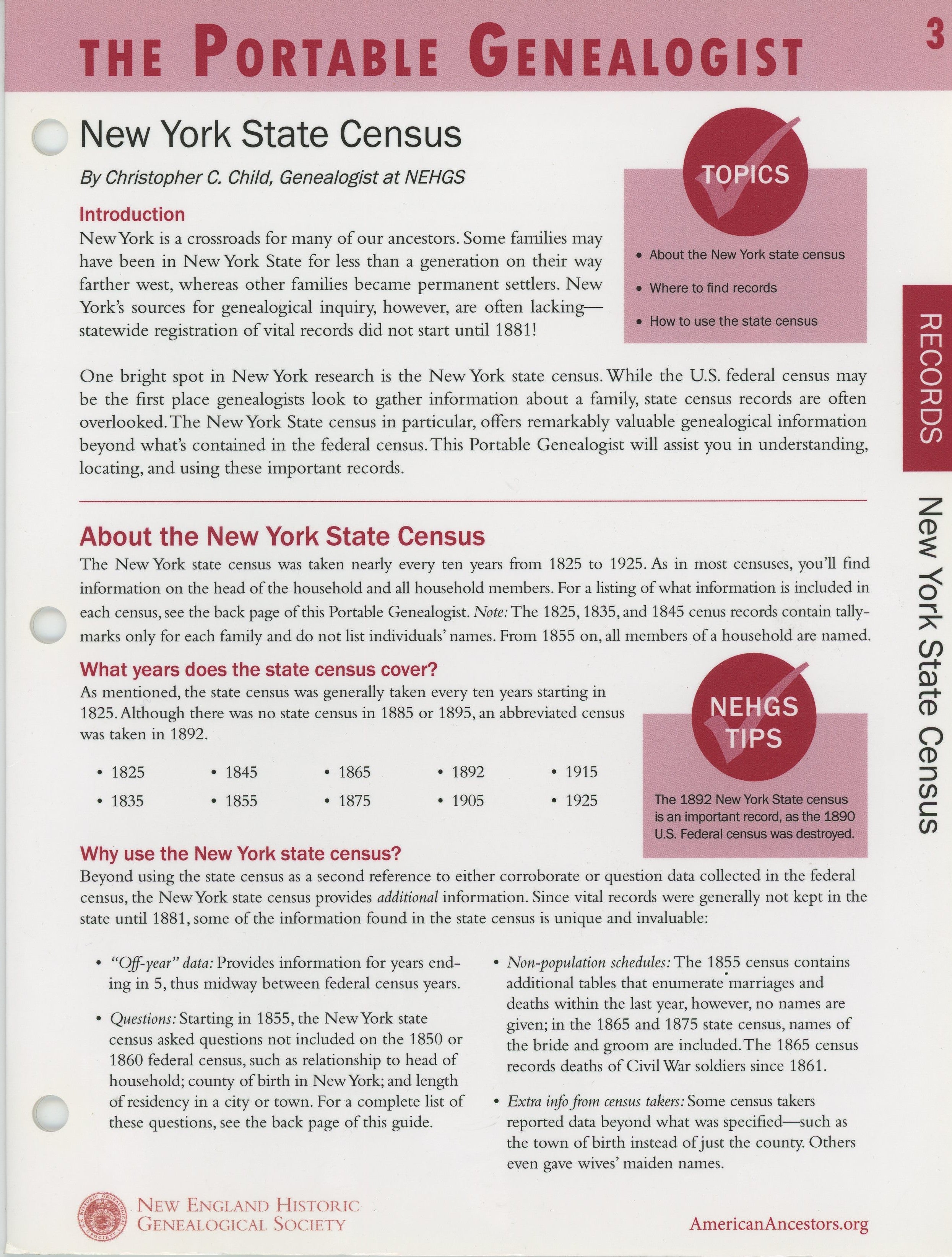 The Portable Genealogist: New York State Census