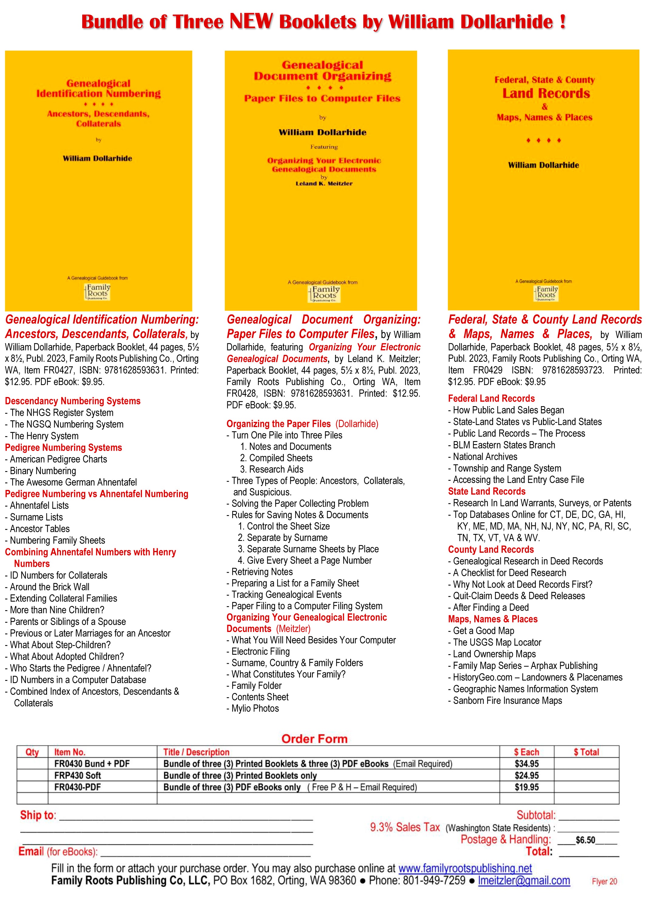 FREE Flyer:  Downloadable PDF Flyer - 3 New Booklets From William Dollarhide