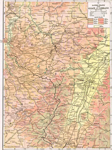 1910 Map of Eastern France with Alsace & Lorraine