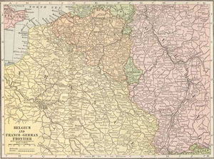1915 Map of Belgium & the Franco German Empire