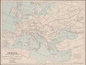 Map Showing the Barbarian Inroads on the Fall of the Roman Empire - Western Europe, Eastern Europe