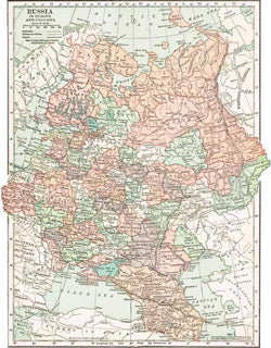 1910 Map of Russia, Poland and Finland