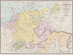 Historical Map of Germany, Switzerland and the Netherlands during the reformation and the Thirty Years’ War A.D. 1517-1648