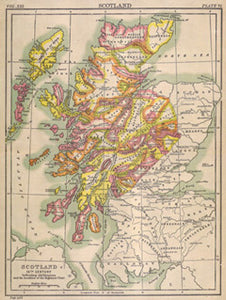 Scotland in the 16th Century Map, indicating old Divisions and the localities of Highland Clans