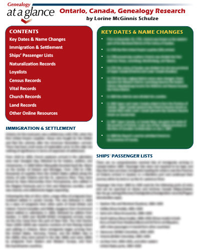 Genealogy at a Glance: Ontario, Canada, Genealogy Research